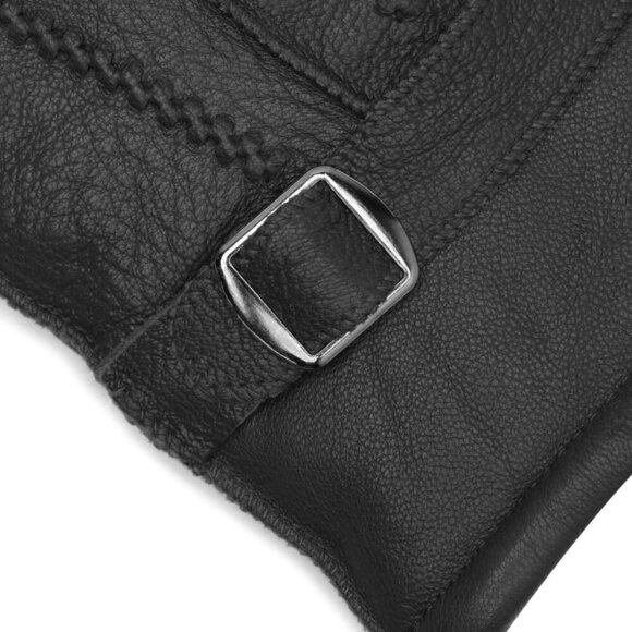 Harssidanzar Men's Black Winter Leather Gloves Sheepskin Warm Shearling Lined - Picture 7 of 8